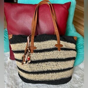 Roxy Black and Tan Woven Tote Bag